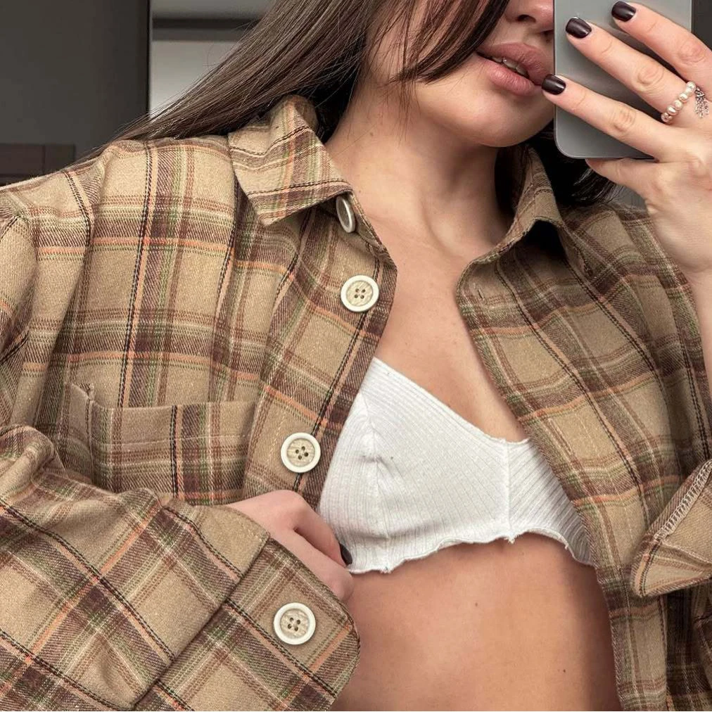 Plaid Shirt Jacket for Women Featuring a Classic Collar Full Sleeves and Comfortable Loose for Fit Suitable for Multiple Seasons
