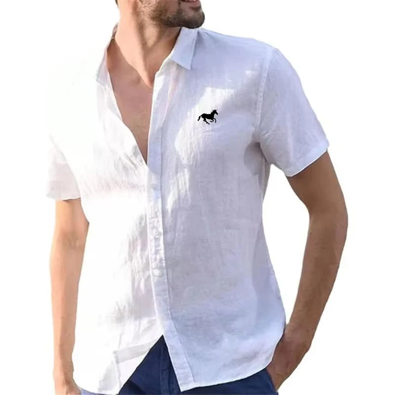 Comfortable Men's Short Sleeve Shirt Summer Fashion Whit LogoSolid Color Polyester Outdoor Casual Wear Polyester Fiber Component