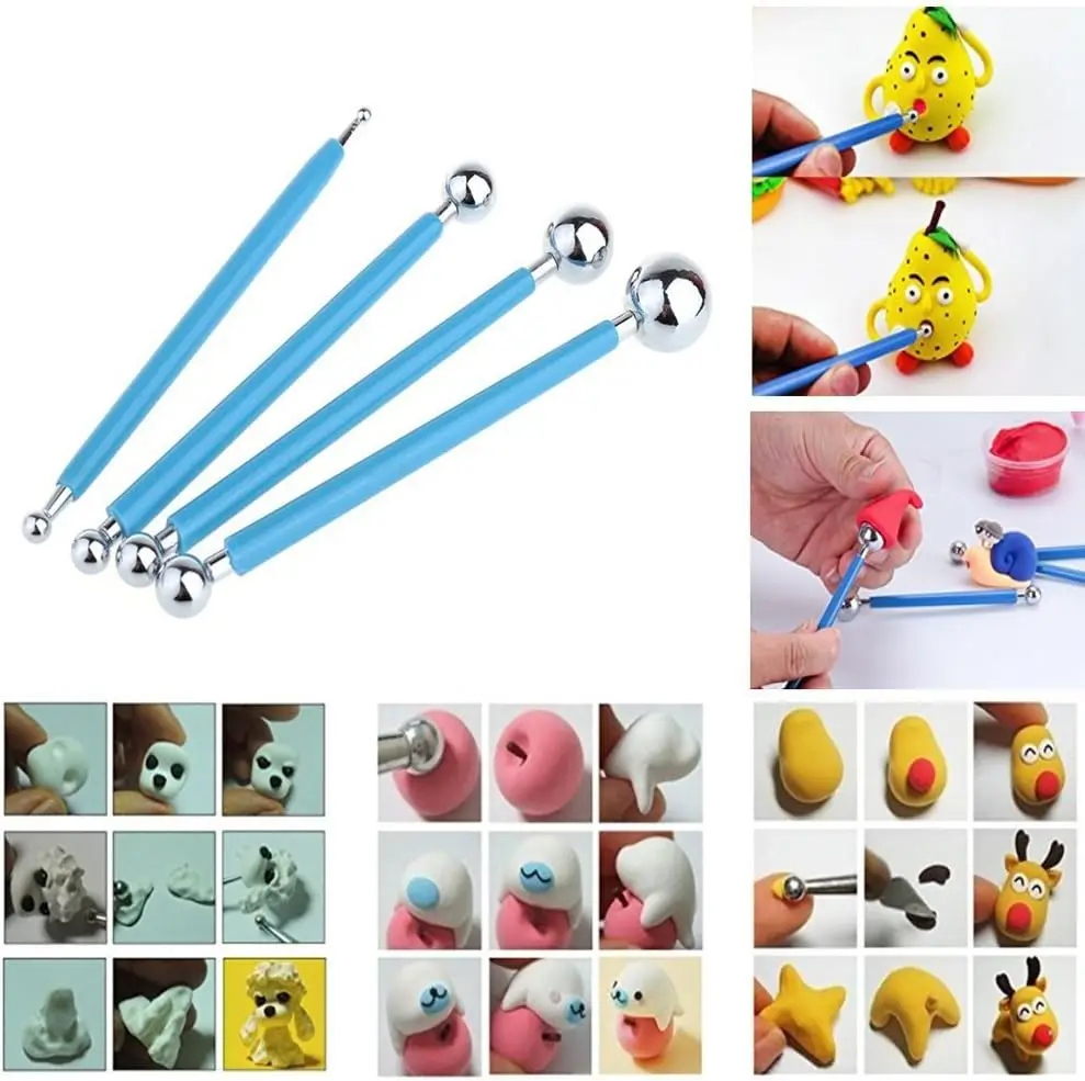 9PCS Sculpting Tools Metal Ceramic Clay Ball Stylus Dotting Tools 2 Way Silicone Polymer Embossing Paper Flower Indentation Tool - Image 4