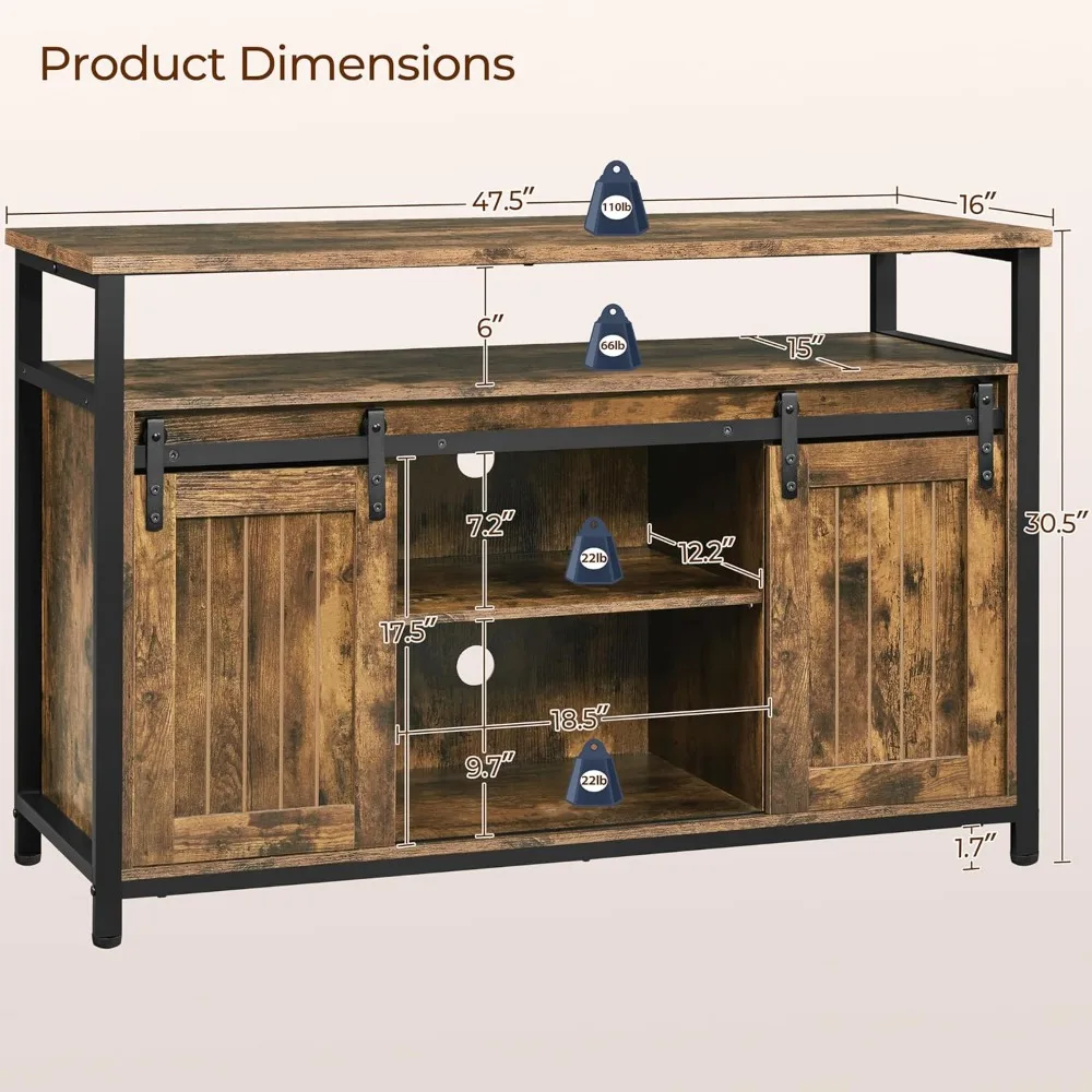 خزائن تخزين مركز الترفيه لأجهزة التلفاز مقاس 55 بوصة، حامل تلفزيون بباب الحظيرة قابل للتعديل مع رفوف #5