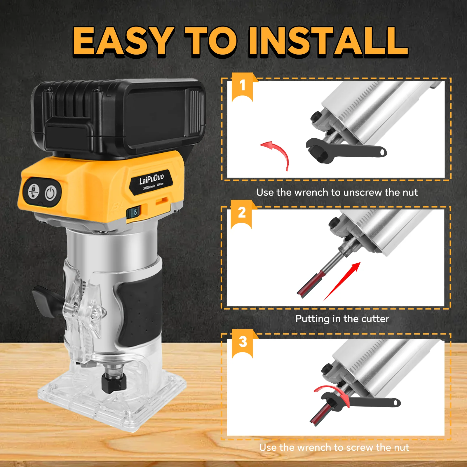 جهاز توجيه الخشب اللاسلكي 800 وات 30000 دورة في الدقيقة ماكينة تشذيب النجارة الكهربائية بدون فرش لبطارية ديوالت 20 فولت (بدون بطارية)