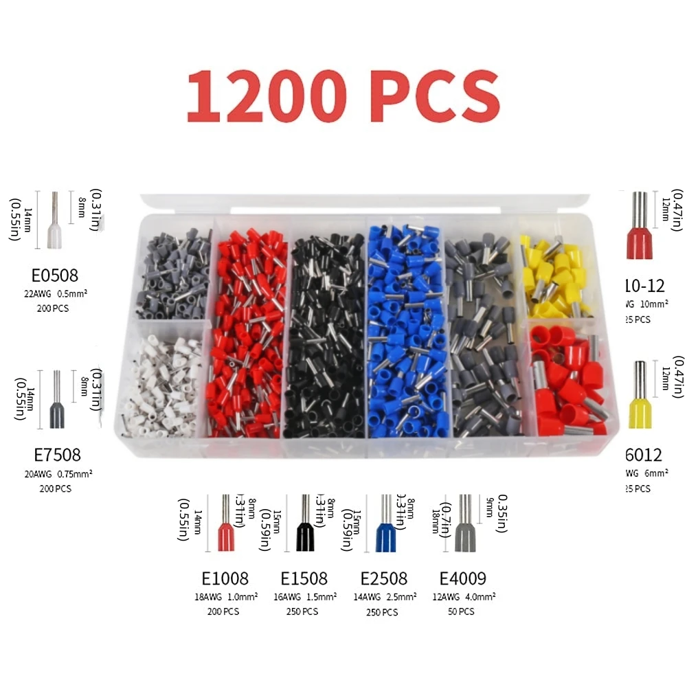 300/1200pcs Electrical Tube Insulated Terminal Kit, HSC8 6-4 Plier, AWG 22-8 Terminal Connector, Tubular Crimp Terminals