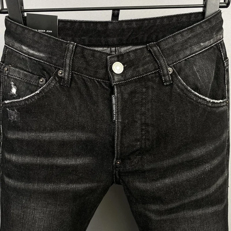 Mens Jeans Patch Line Men's Denim Trousers D Quadraticcat Claw Marks with Holes Small Straight Feet Fashion Trend Jeans Dsq9833