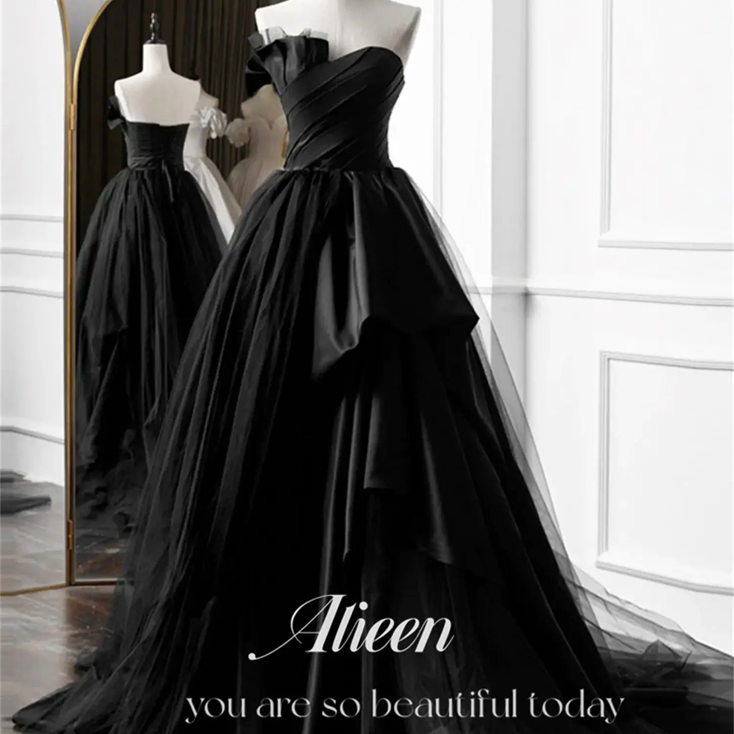 

Aileen Grace Off the Shoulders A-line Black Long Dress Elegant Evening Dresses for Women Luxury Party Woman Prom Wedding 2024