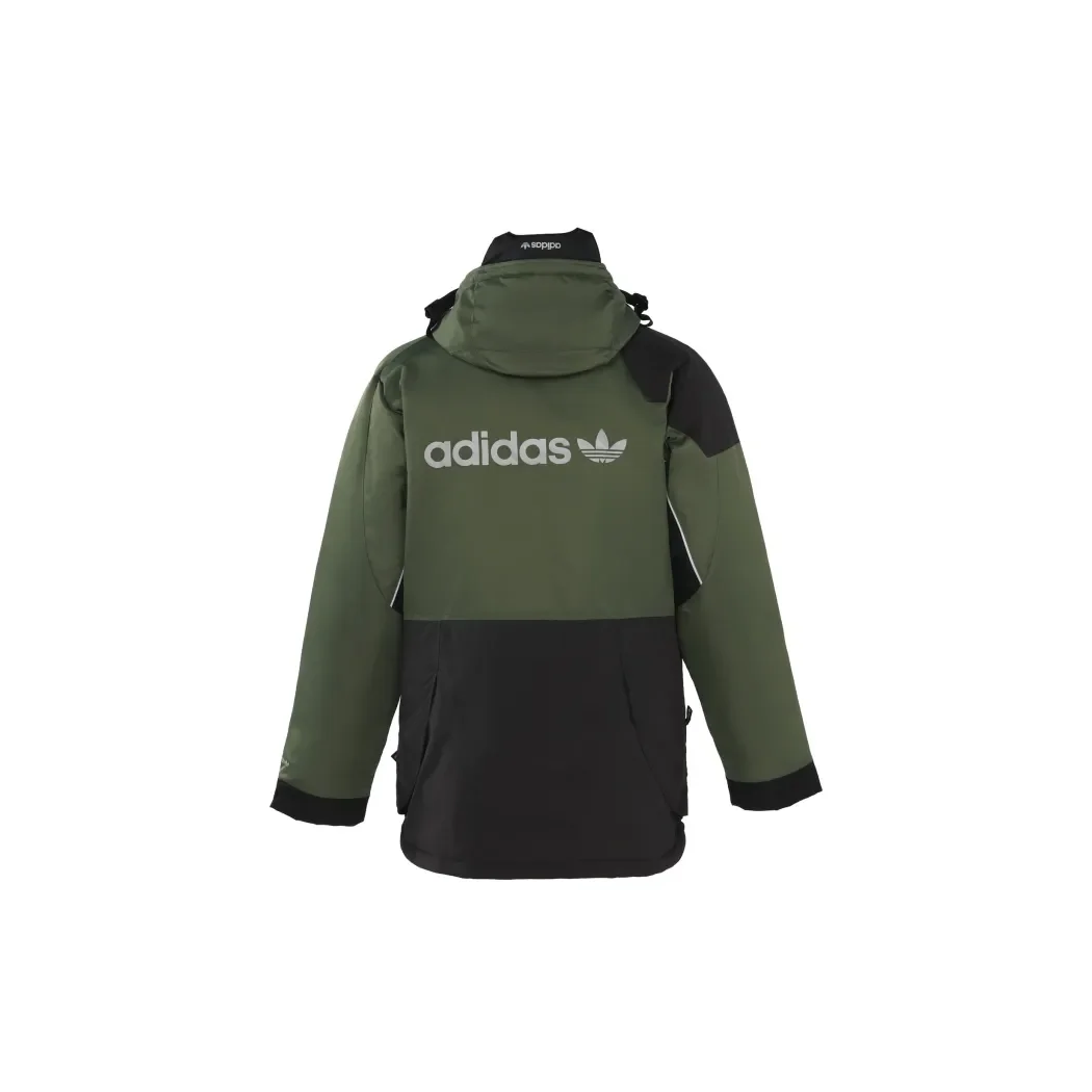 Adidas Original Adventure Color blocking Zipper Warm Casual Sport Down Jacket Men's Black and Green Colorway