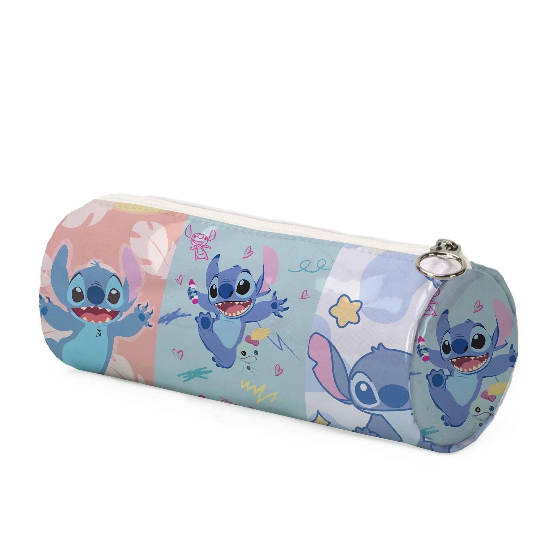 Desenhos animados Disney Stitch Pencil Case, Estudante cilíndrico Lápis Sacos, Saco de papelaria de armazenamento, Presentes infantis