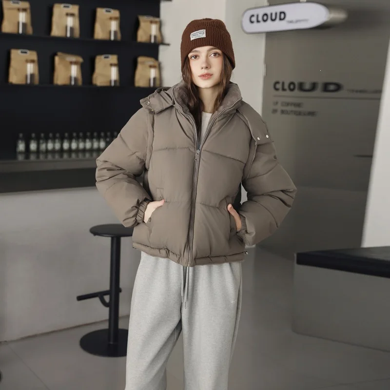 2026 Winter Women Thicke Cotton Coat Loose Hooded Puffer Jacket New Cropped Down Cotton Padded Coat Female Parkas Outwear