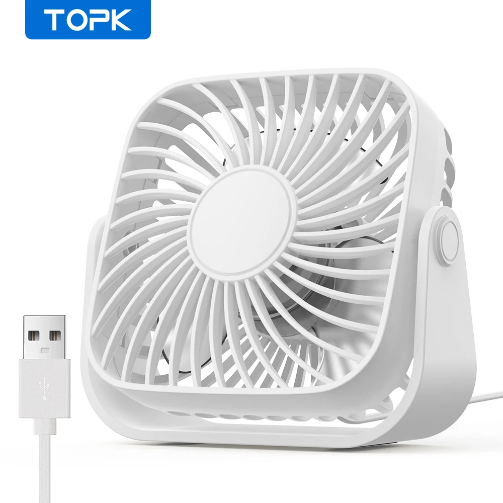 TOPK 4 inch USB mini draagbare ventilator voor kamperen, 3 snelheden, stille bureautafel, persoonlijke ventilator, 360 ° Aanpassing staande ventilatoren voor kamer thuis