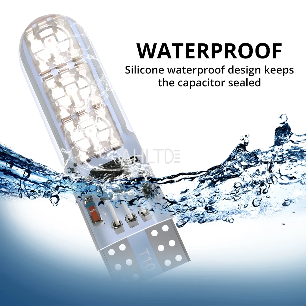 Lampu LED T10 Waterproof W5W 5050 6SMD 12V RGB dengan Remote Control 501 194 168, Lampu Festoon Dome, Lampu Sein Samping, Lampu Atmosfer Mobil