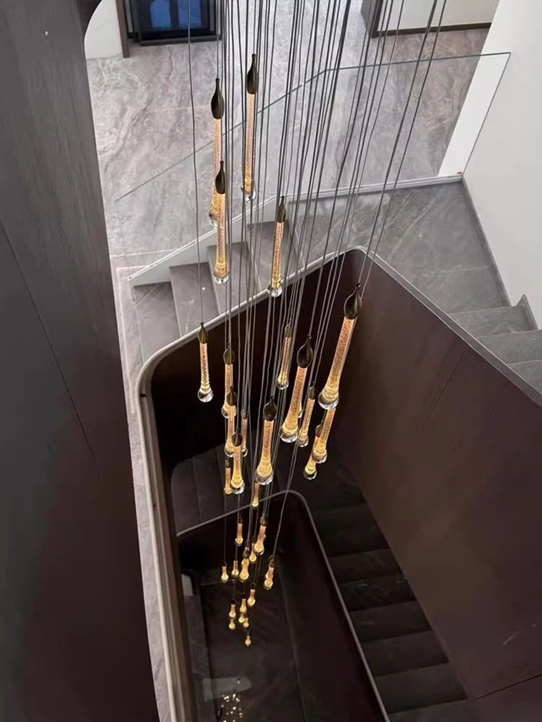 ثريا كريستالية فاخرة على الطراز الشمالي المزخرف مع ضوء تعليق بتصميم قطرة الماء للدرج وغرفة المعيشة #6