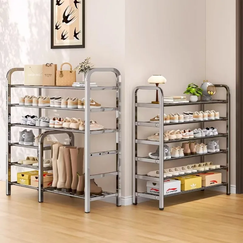 Stainless steel shoe rack household door multi-layer entry simple shoe cabinet rental room space saving shoes boots storage rack