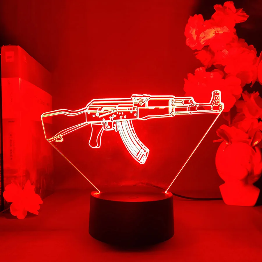 Luces LED RGB que cambian de Color para jugadores, CS lámpara de mesa, decoración de sala de juegos, regalo de cumpleaños genial para niños, modelo ak 47