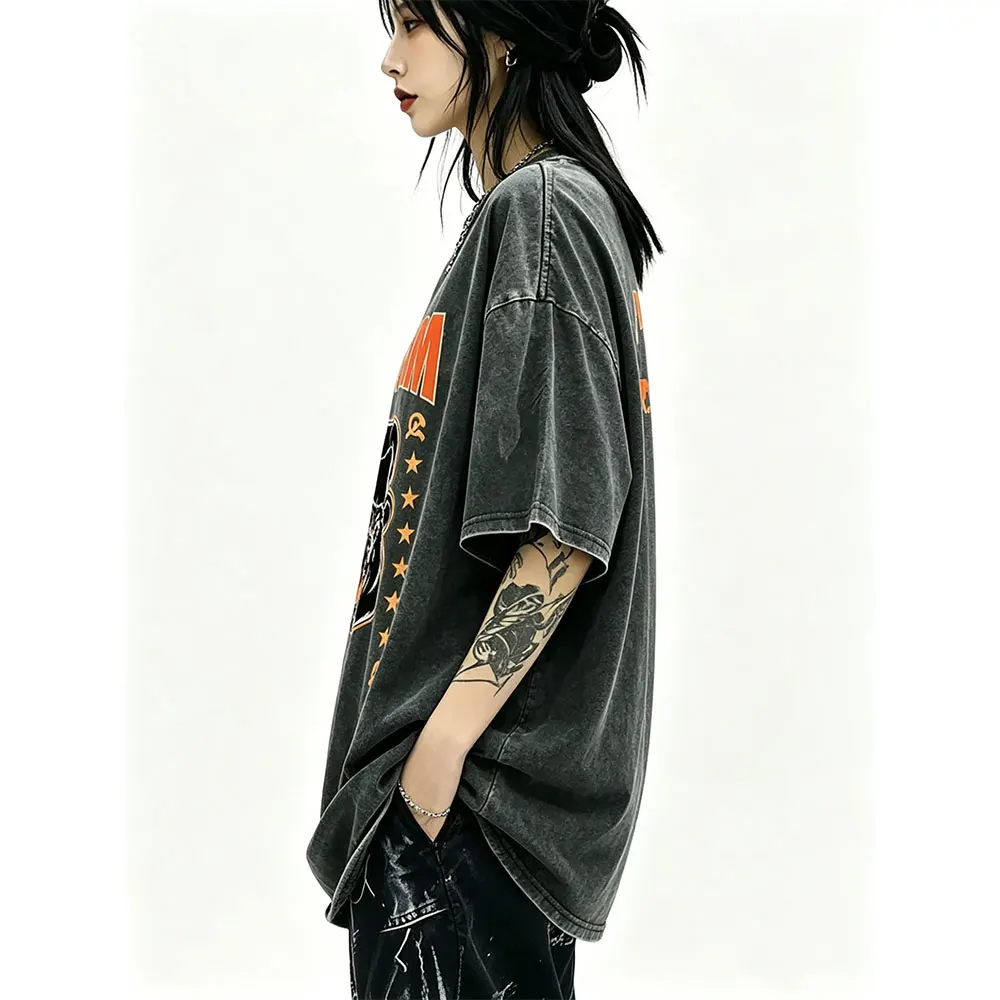 

Washed Vintage Rock Band Kmfdm T-shirt Men Women Retro Gothic Punk Streetwear Men's Casual Cotton Oversized Short Sleeve T Shirt
