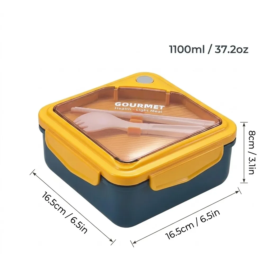 Magnetronbestendige plastic lunchboxset voor volwassenen en kinderen, ideaal voor het voorbereiden van maaltijden, met bestek, vakverdelers en een bakje voor snacks en salades.