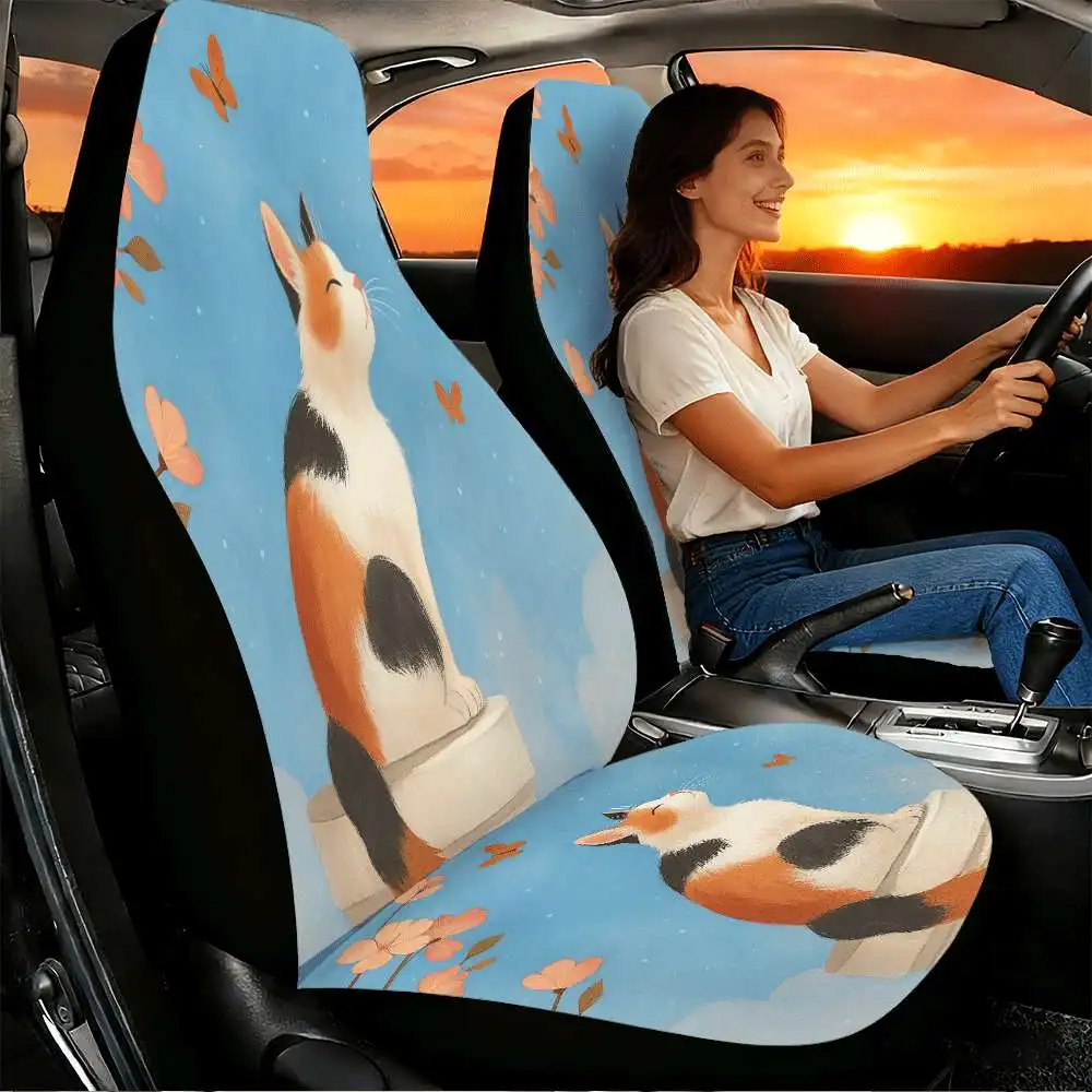 2 fundas para asientos de coche con diseño de gato y mariposa, adecuadas para asientos delanteros, diseño de respaldo alto, material, adecuadas para coches, SUV y otros vehículos.
