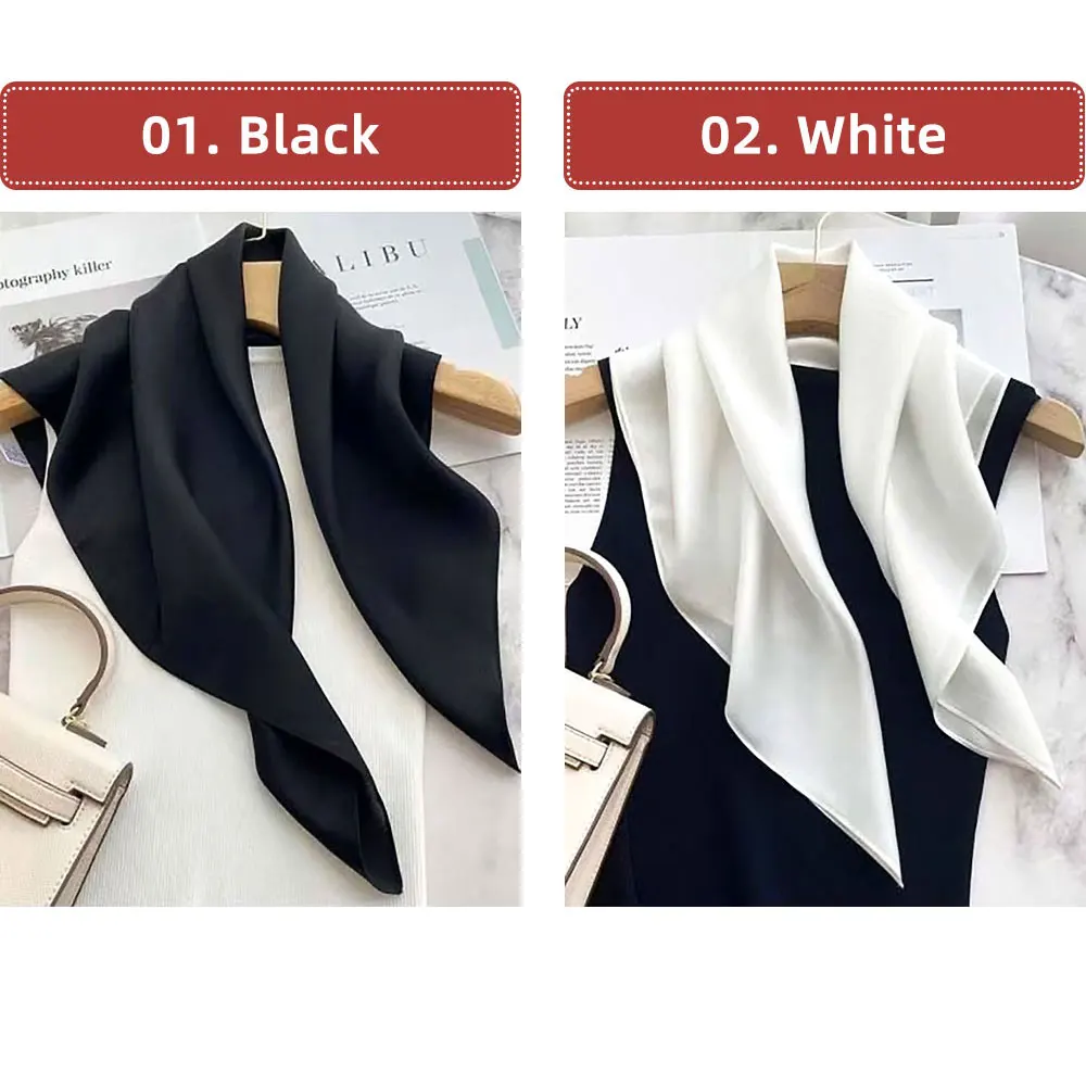 100% Pure Silk Hair Scarf Women Bandana 65cm Female Solid Color Handkerchief Women\'s Natural Silk Square Neckerchief Lady Gift