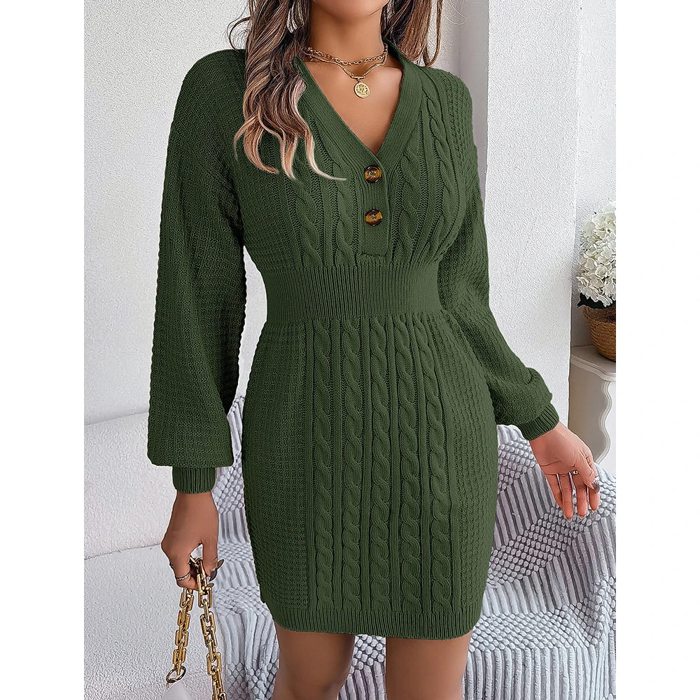 Mia Muse Autumn Winter Women's Dresses Fashion Casual V Neck Long Sleeve Mini Decent Wrap Knitted Dresses