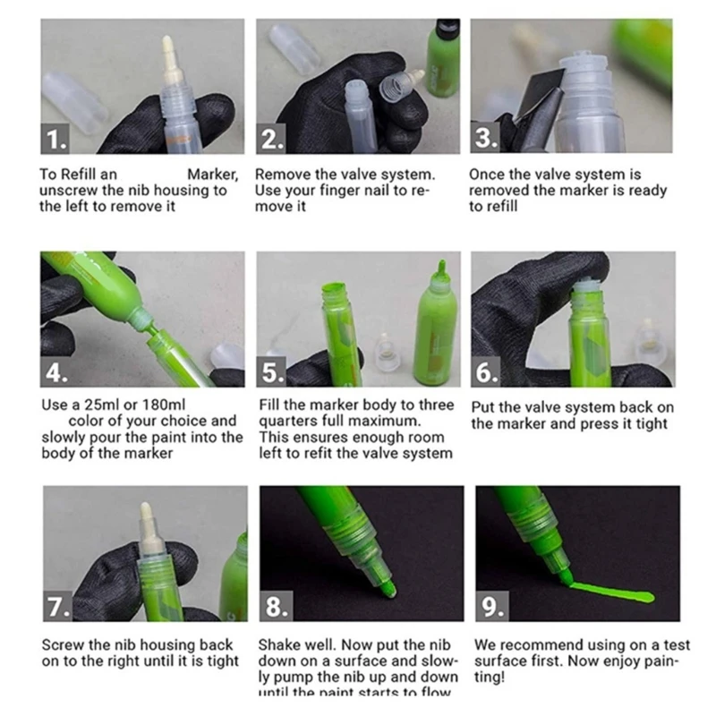 

5 Pack Round Tip Marker Bottle Set Reusable Reverse Thread Mechanism Mixing