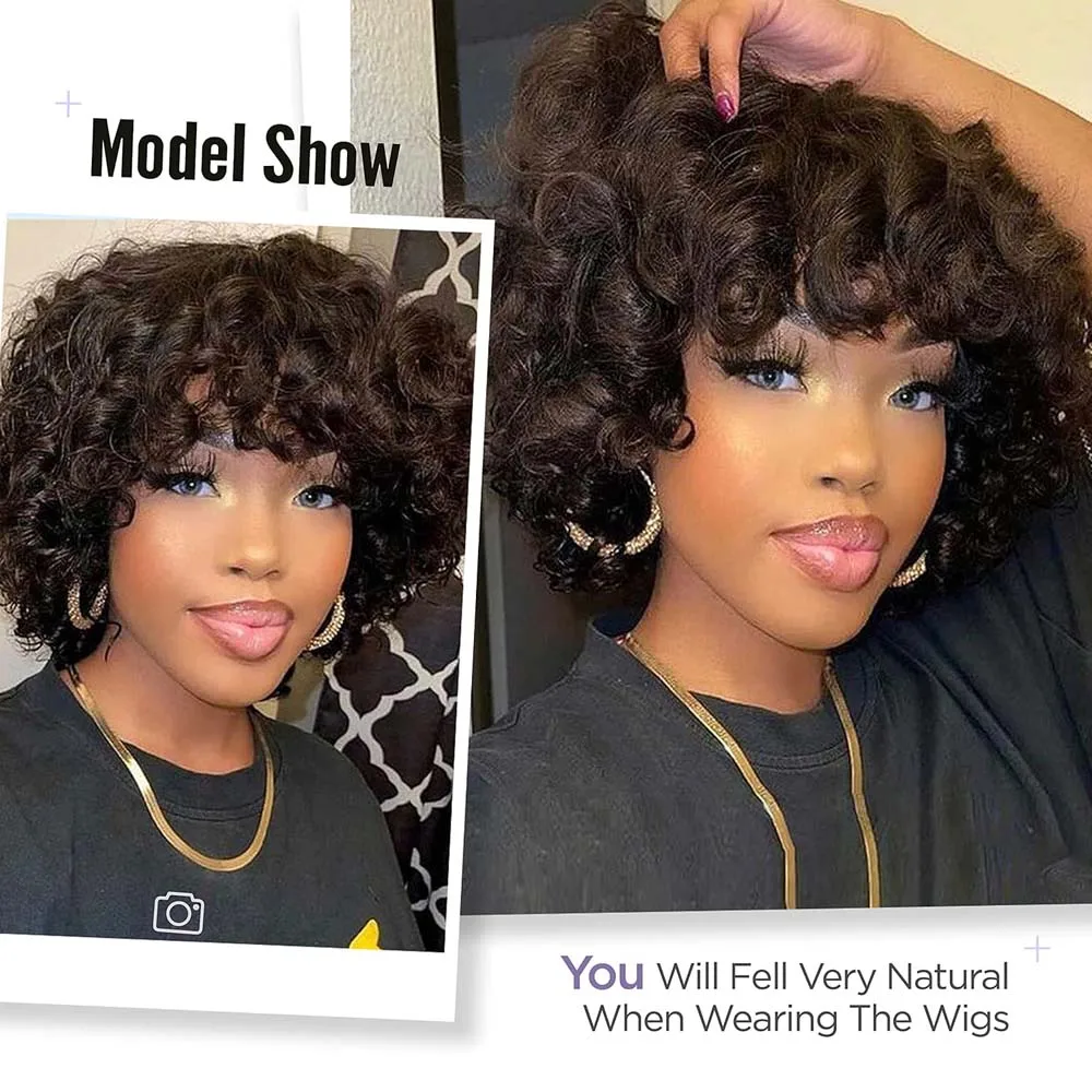 أنيق مجعد قصير بوب شعر مستعار عابث قطع شعر مستعار شعر الإنسان موجة المياه شعر بشري مجعد آلة صنع الباروكات للنساء السود مظهر طبيعي