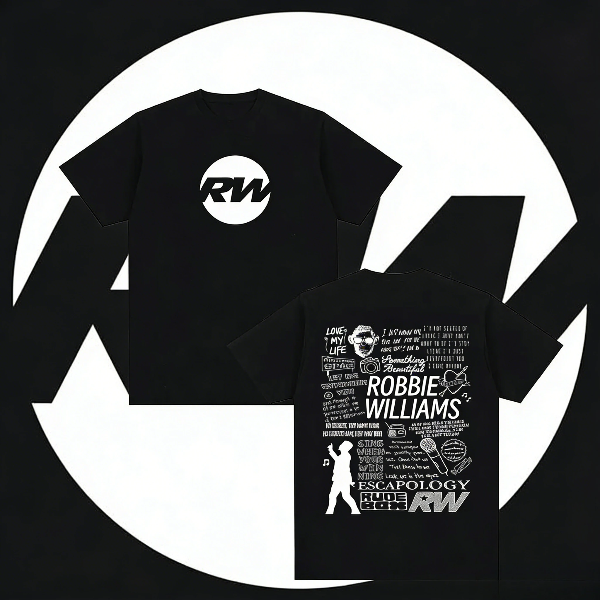 Robbie Williams Rw Tour Album Merchandise T-Shirt für Herren- und Damenmode 2025–26 Sommer-T-Shirt aus reiner Baumwolle, 100 % bedruckt