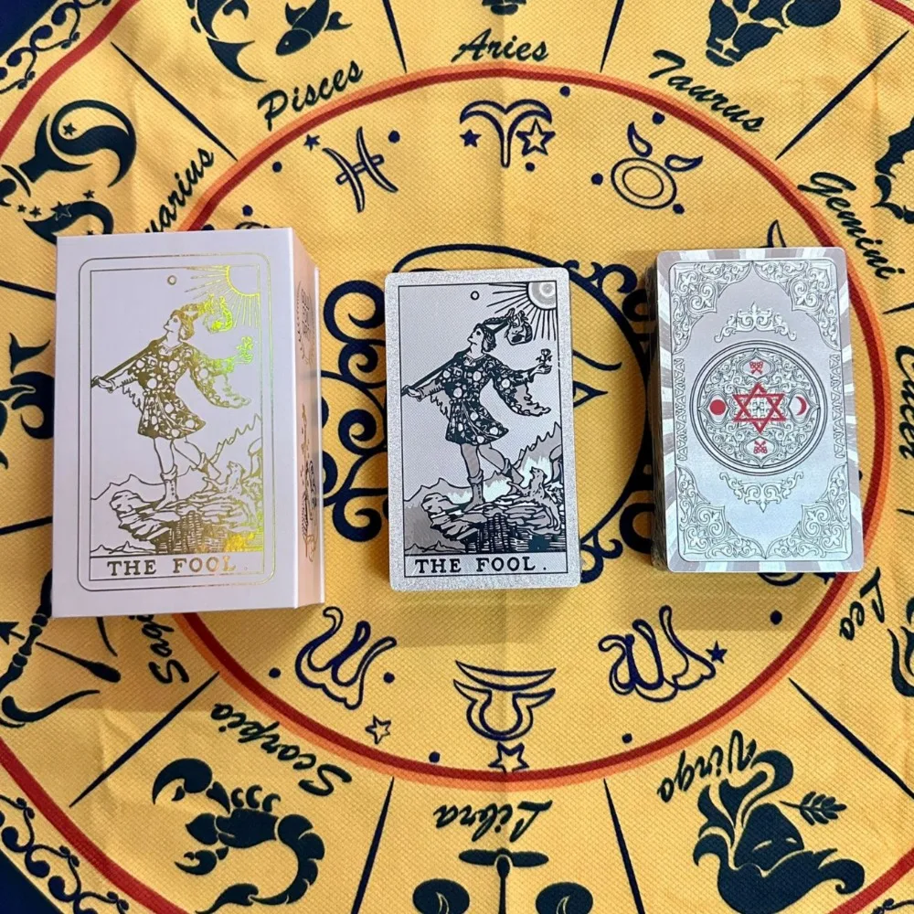 78 Cards Rider Tarot Deck Hexagram Gold Foil Tarot Cards with Rose Pattern, 12*7cm, with Paper Instruction Guide
