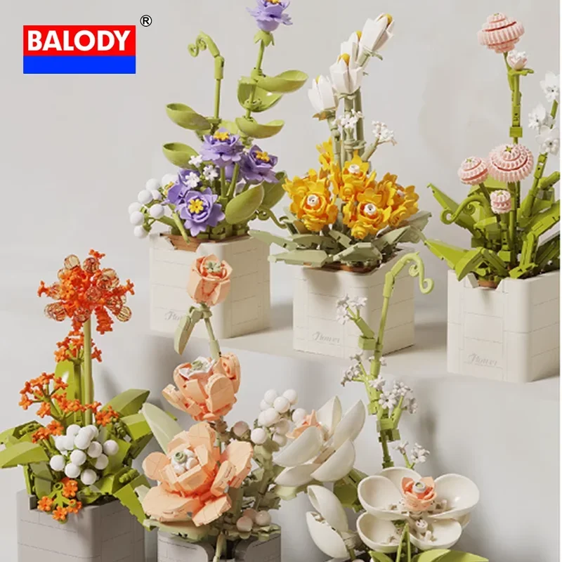 BALODY Luxury Bouquet Series Puzzle Building Blocks Creative Rose Orchid Cardamom Tabletop Decoration Woman Valentine\'s Day Gift