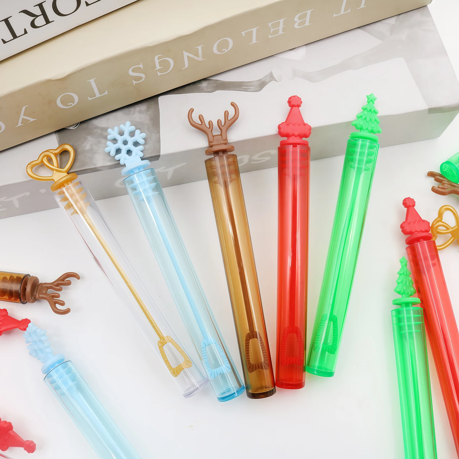 20/40피스 5가지 색상 미니 버블 스틱, 크리스마스 요소 디자인 순록/크리스마스 트리/눈송이, 크리스마스 축하 장난감