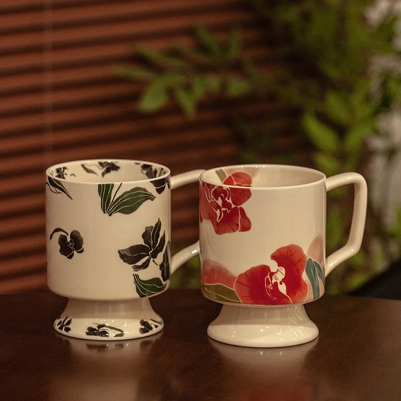 Ceramic Mug Iris Print Retro Coffee Cup Couple Afternoon Tea Accessories Cups and Mugs Handle Highball Glass