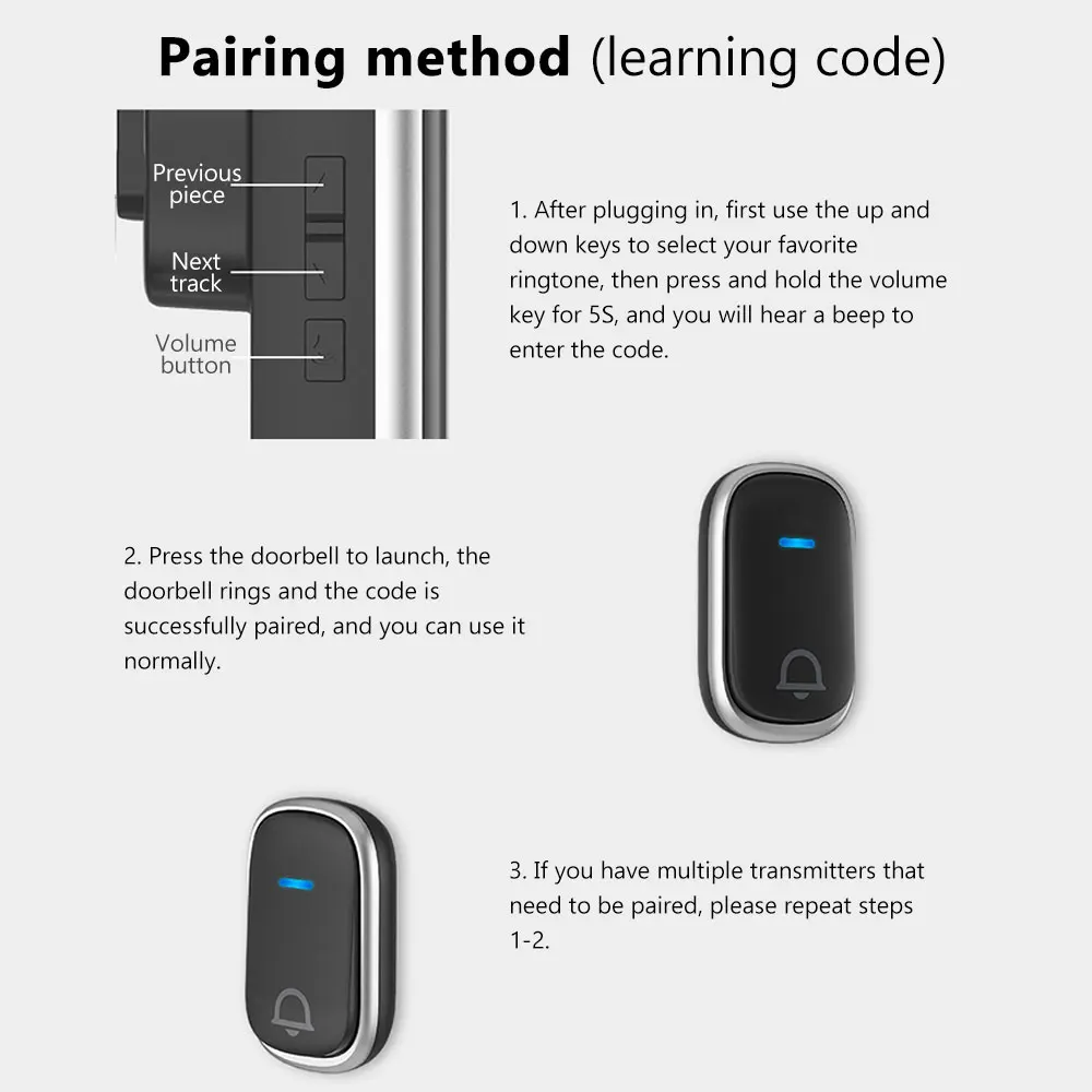 Home Wireless Waterproof Doorbell Adjustable 100db touch Bell DC Battery Receiver 300M EU US Plug Intelligent Door Bell Chime