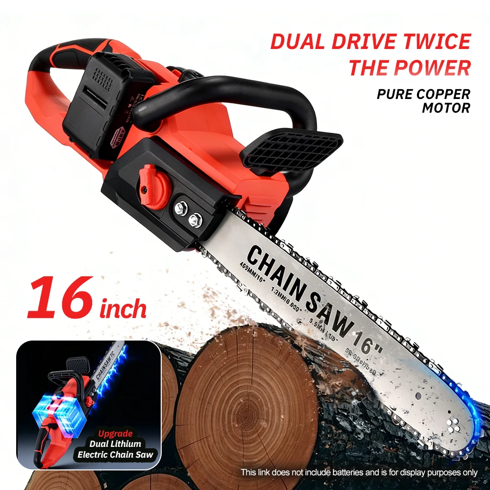 Rechargeable Brushless 16 Inch Lithium Chainsaw Handheld Electric Saw for Tree Trimming Log Cutting Garden Pruning