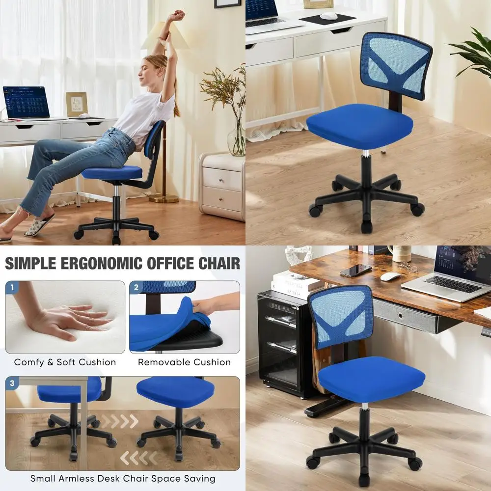 

Эргономичное офисное кресло с сетчатой спинкой, низкой поддержкой поясницы, поворотное, на колесиках, идеально подходит для небольших помещений, дома, кабинета, для взрослых, синее