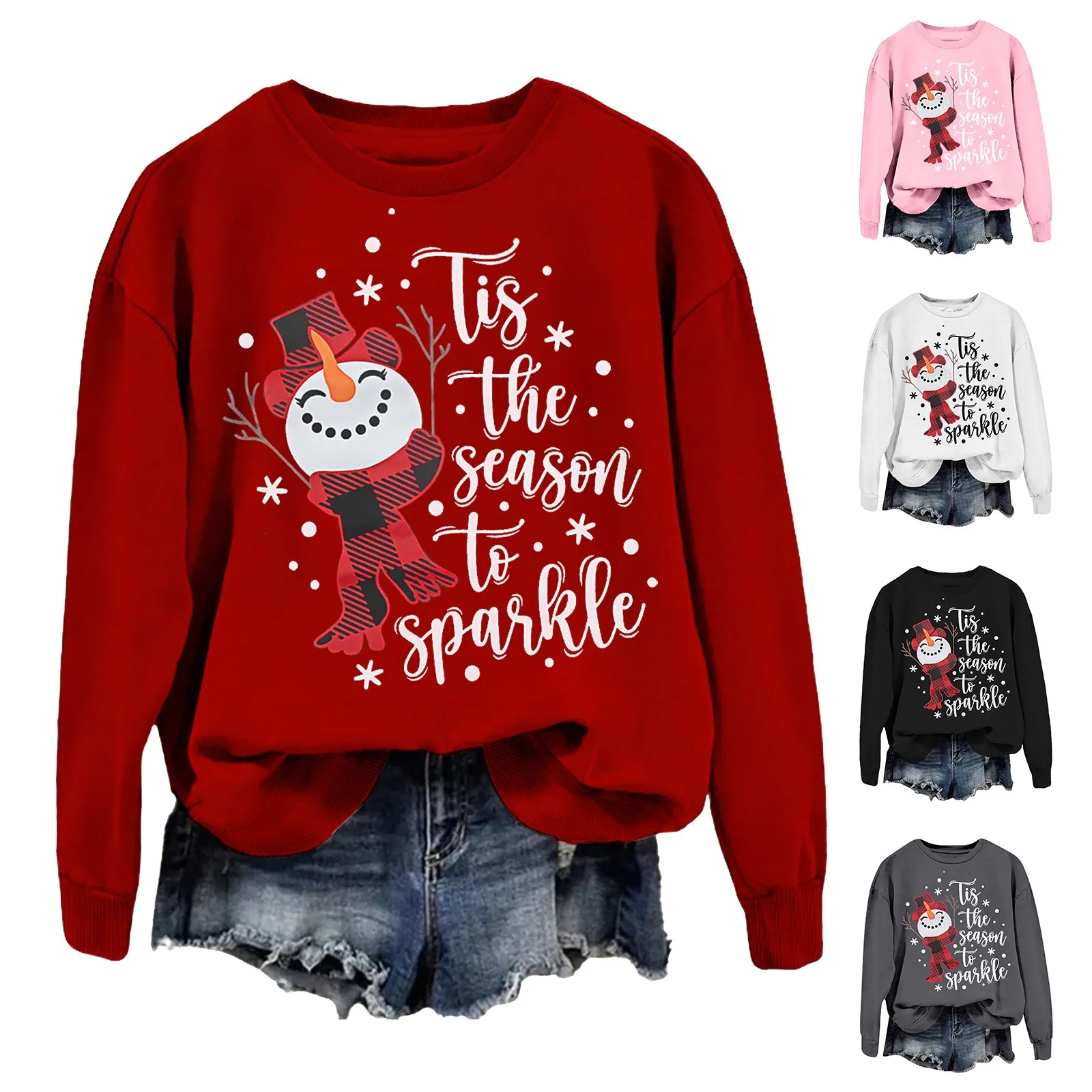 Christmas Day Hoodies Womens Snowman Cartoon Self Letter Print Pullovers Female Long Sleeve Loose O-Neck Party New Years Clothes