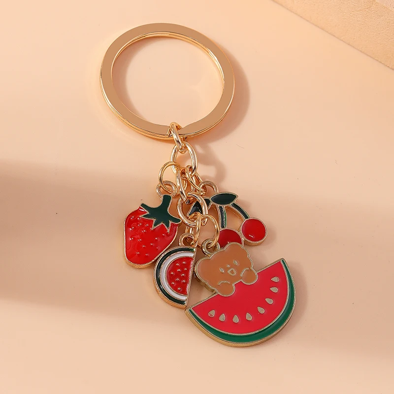 Cartoon-Bären-Schlüsselanhänger, Emaille-Frucht-Wassermelonen-Erdbeer-Schlüsselringe für Damen und Herren, Auto-Schlüsselanhänger, Handtaschen-Anhänger, Schlüsselketten, DIY-Geschenke – Detail 5