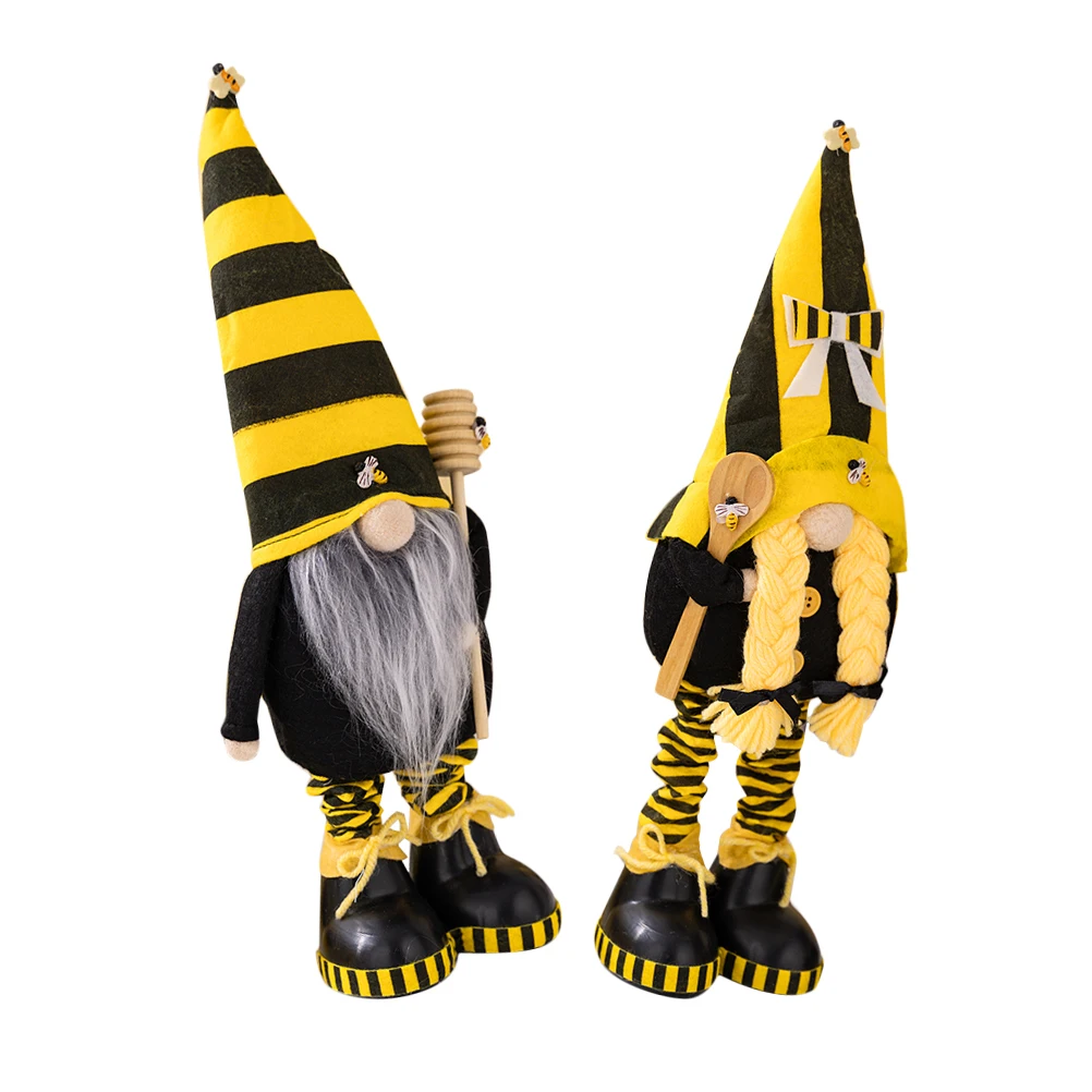 

2pcs Gnome Decor Bee Festival Dwarf Spring Themed Adornment Desktop Porch Party Photo Prop Miniature Model Home