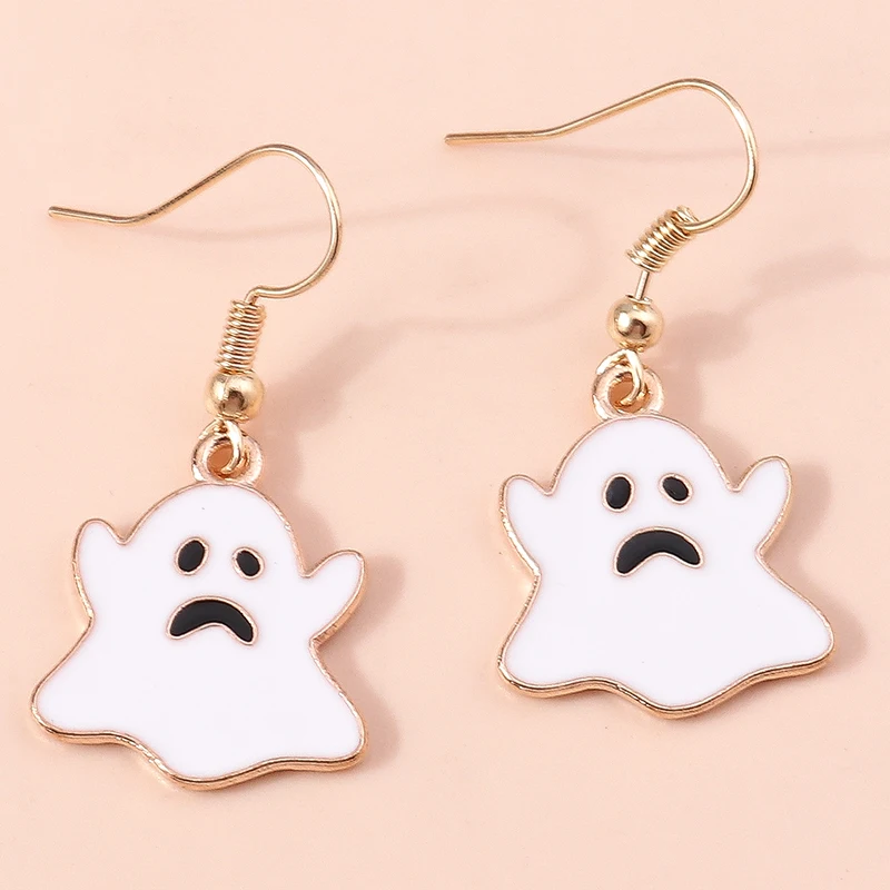 Cartoon Halloween Drop Earrings for Women Enamel Bat Pumpkin Ghost Dangle Hooks Earrings Girls Party Holiday Jewelry Gifts