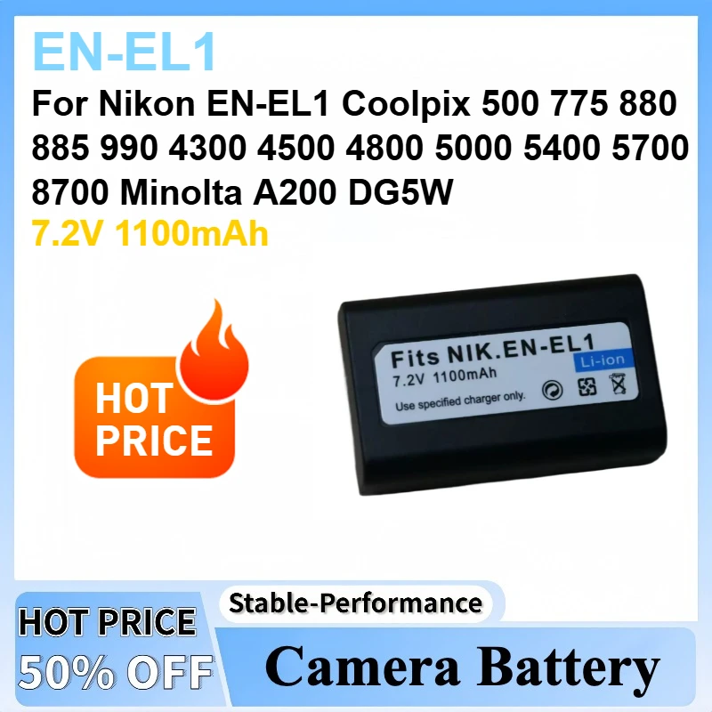 

7.2V 1100mAh EN-EL1 Battery For Nikon EN-EL1 Coolpix 500 775 880 885 990 4300 4500 4800 5000 5400 5700 8700 Minolta A200 DG5W