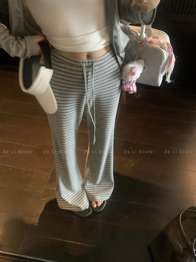 Lyocell Breathable Striped Lounge Pants - Flowy, Casual, and Versatile Flare Trousers for Women's Summer y2k pants