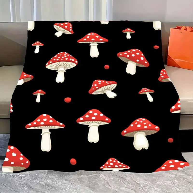 

1pc Flannel Blanket Red Mushroom Print Fleece Blanket for Cozy Home Decor