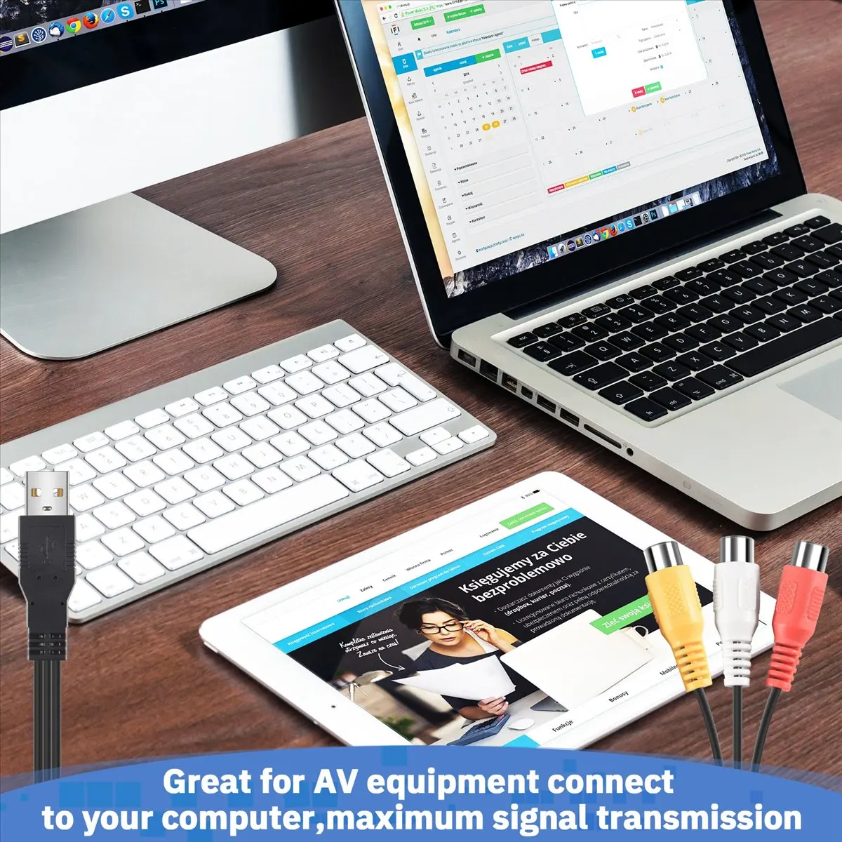 AA60 USB Male to 3 RCA Female Adapter Cable, Audio Video AV Converter for HDTV TV, 25cm