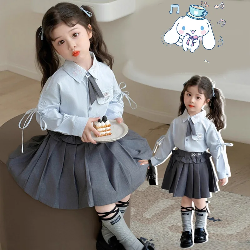 

Anime Cinnamoroll Girls' Jk Style Shirt Pleated Skirt 3-Piece Set Kids College Style Single Breasted Vest and Blouse Suit Gift