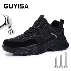 GUYISA Safety shoes man for work Ultra lightweight fashion Size 37-45 Black Anti smashing Steel toe Security protection