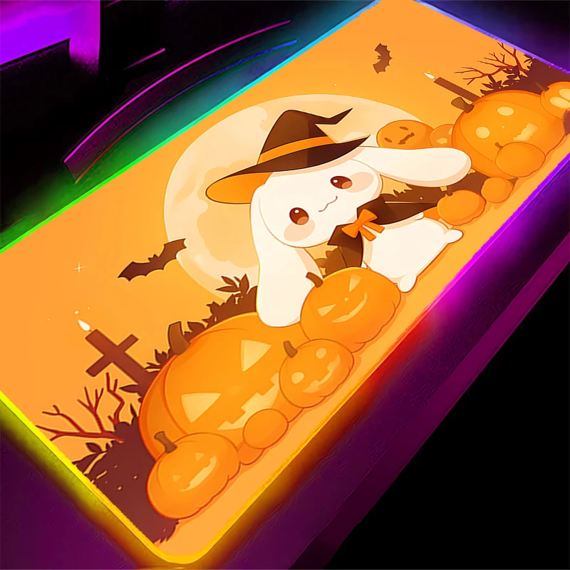LED Mouse Pad Cinnamoroll Backlight For Best Gift Gamer Gaming Accessories Speed Keyboard Rubber Lock Edge RGB Desk Mat Laptop