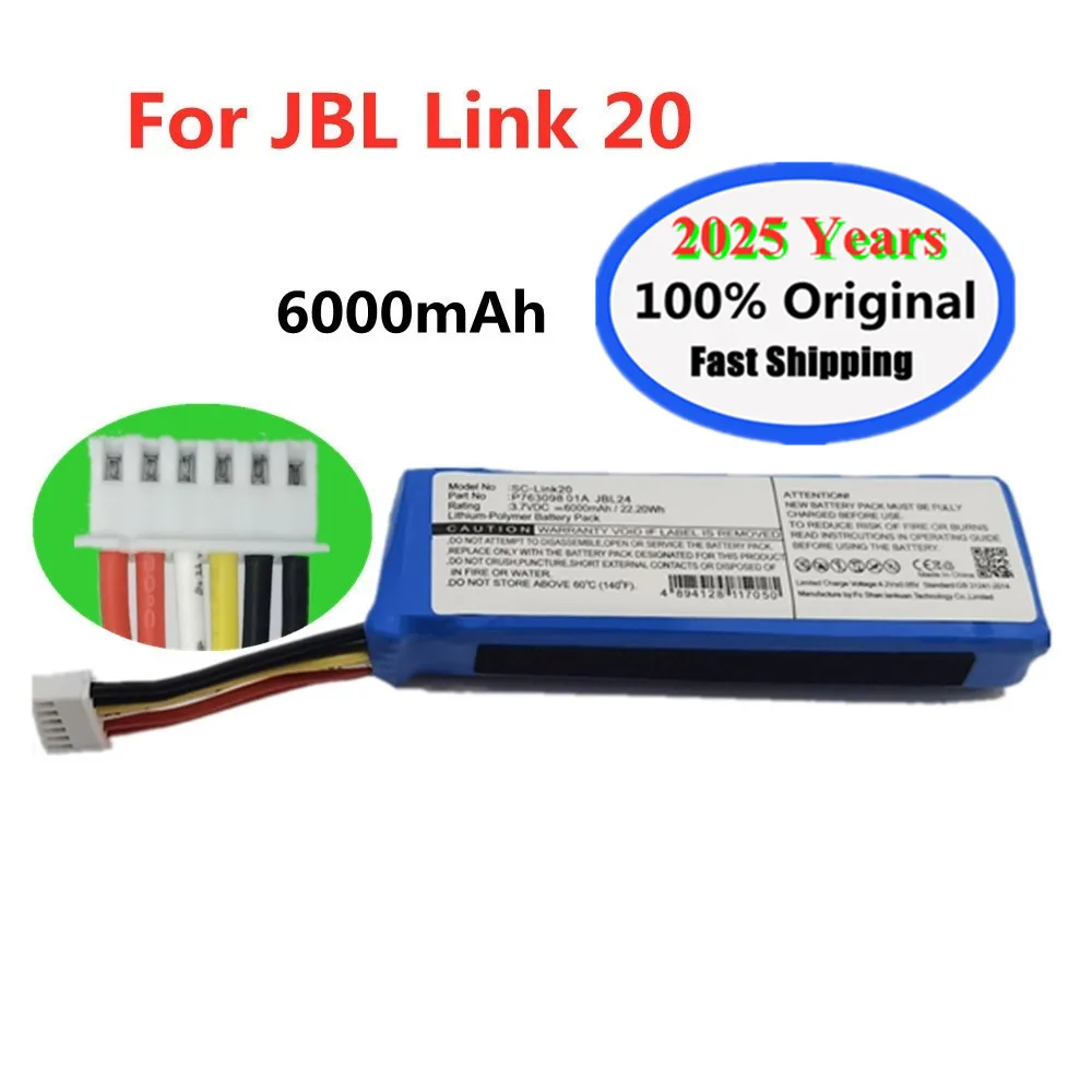 

2025 Years 100% Original Replacement Battery For JBL Link 20 Link20 P763098 01A Genuine Loudspeaker Speaker Battery 6000mAh