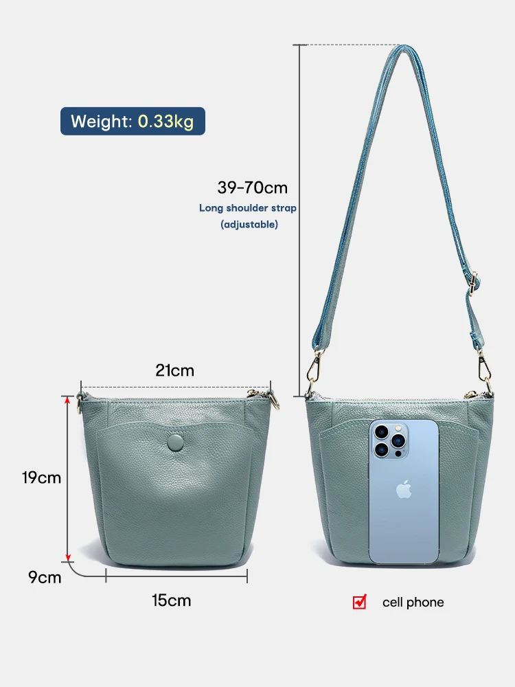 Zency Laides Small Soft Genuine Leather Handbag Casual Women Crossbody Bag Simple Bucket Bag For Phone Female Purses Grey Bag