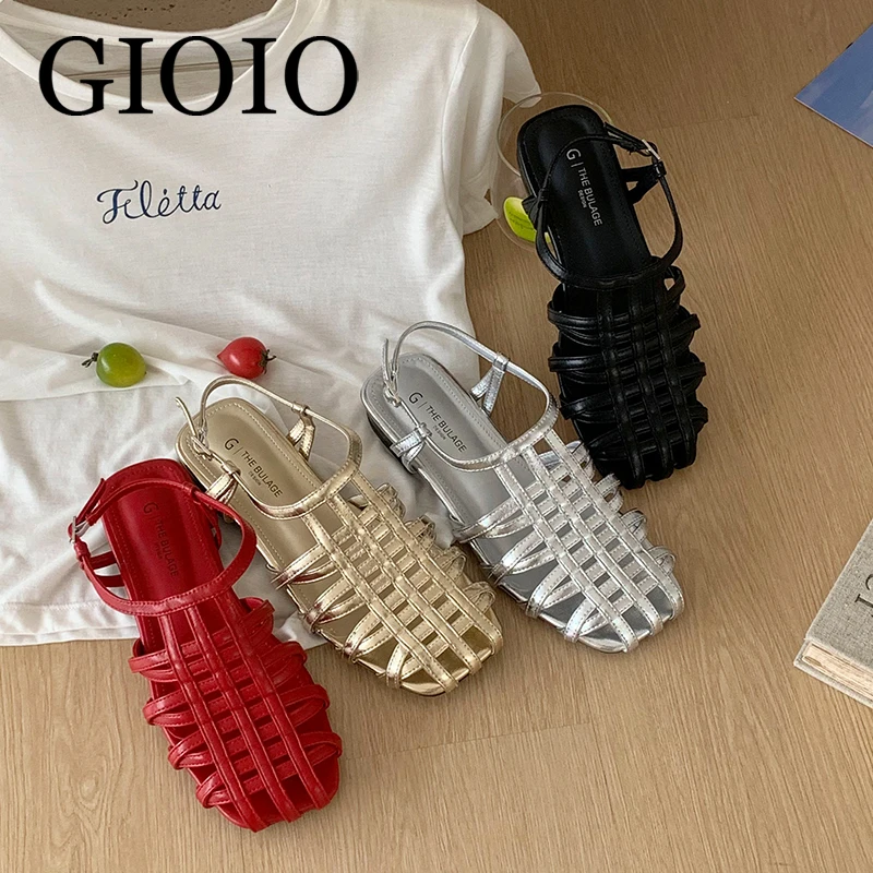 

Braided Hollow Low-heeled Closed-toe Sandals for Women for Summer Outdoor Wear 2026 New Breathable Fashion Holiday Roman Shoes