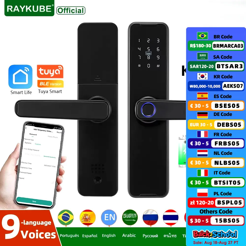 

RAYKUBE биометрический дверной замок с отпечатками пальцев K7 Pro + умный замок Tuya приложение удаленная разблокировка замок без ключа электронный дверной замок