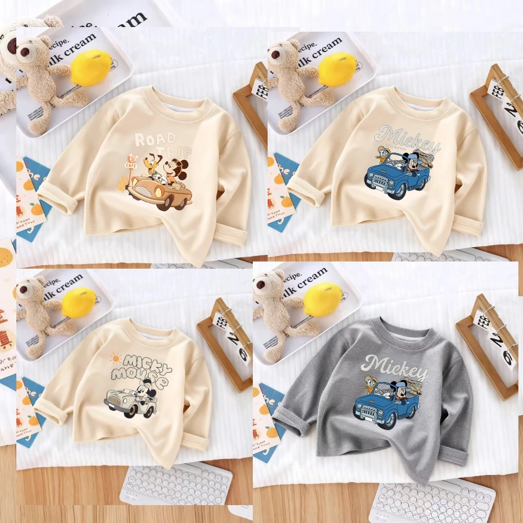 يجب أن يكون لديك زي الطفل ميكي ماوس طفل البلوز متعة السيارات ورحلة الطريق تصاميم في الخريف أزياء 2 ألوان القطن تشايلدز تيز