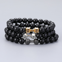 Natural Volcanic Lava Stone Bracelet Black Dumbbell Bead Bracelet Friendship Gift Women's Men Couple Fitness Barbell Jewelry