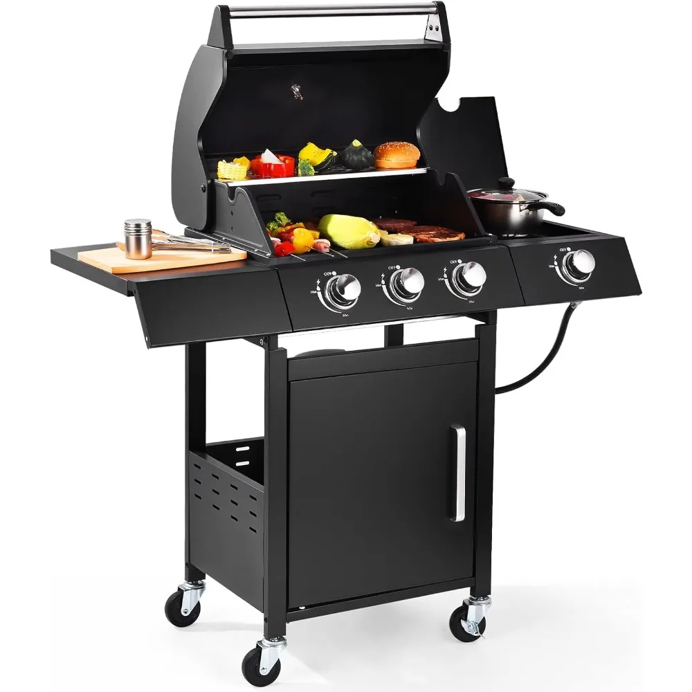 

3-Burner w/Side Burner Gas Grill with 241 SQ.IN. Outdoor Grill with 36,000 BTU, Propane Grills with Top Cover Lid