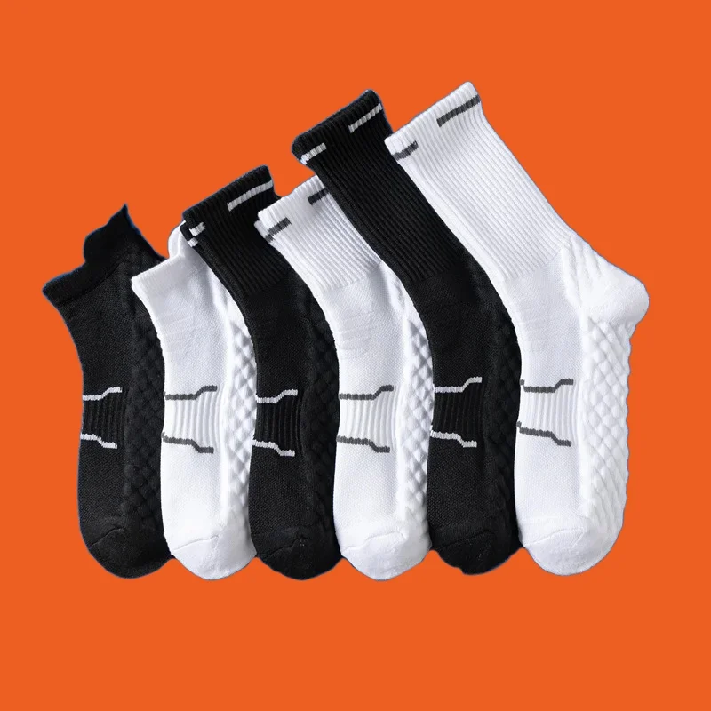 

5/10 Pairs Men's White Towel Soled Socks Running Sports Mid Tube Socks Sweat Absorbing Breathable Basketball High Quality Socks